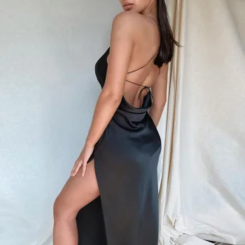 Naised' Varrukateta Blackless Kleit V-kaeluse jaoks Seksikas PartyDresses Tahke Sirge Elegantne Naine Suvel Spagetid Rihm 2021 Pool Kleit