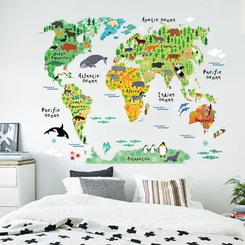 Värvikas loomade maailma kaart seina kleebised elutuba kodu, kaunistused pvc decal pannoo kunst 037 diy office lapsed toas seina art