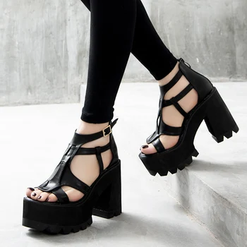 Gladiaator sandaalid naiste vabaaja kingad Kõrge Kontsaga mustad Sandaalid suvel sandalia salto alto sandaalid naiste platvorm punk Sandaalid