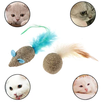 1tk 2Styles Cat Nip Mänguasjad Pehme Feather Cat Toy Ball Kohtleb Interaktiivsed Mänguasjad Kassipoeg