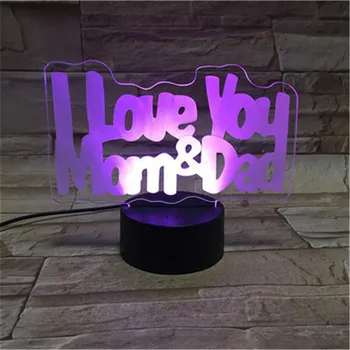 Loominguline Öö Valgus ma Armastan Sind Ema ja Isa Akrüül 3D Tuled Magamistuba, Laua Lamp, mille USB-Kaabel