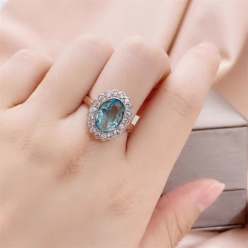 Bague Ringen klassikaline hõbe 925 ehted ringi ovaalse kujuga Aqua Blue värvi kivid 5A tsirkoon silver sõrm trahvi ehteid kingitus
