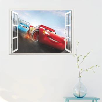 3D Disney Cars Akna Seina Kleebised Home Decor elutuba Cartoon Lightning Mcqueen Seina Kleebised Pvc Pannoo Kunst Diy Plakatid
