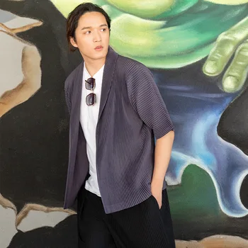 IEFB Jaapani Fashion Streetwear Plisseeritud Lühikesed Varrukad Meeste Särk Suvel 2021 Uued Vabaaja Lihtne Rinnamikrofon Rohelised Särgid Kõrge Kvaliteediga