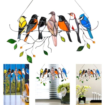 Mitmevärviline Birds On A Wire Kõrge Vitraa Aken Paneel Seeria Kaunistused Ripats Kodu Kaunistamiseks Rippuvad Uksed