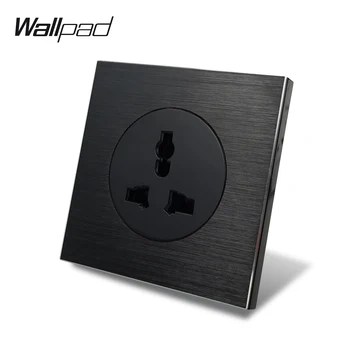 Wallpad L6 EL UK ja USA Universaalne Seina Electric Power Socket Must Harjatud Metallist Satiin Alumiinium Plaat, 86 * 86 mm