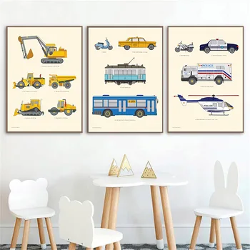 Sõiduki Auto Lasteaed Lõuendile Maali Haridus-Seina Art Lapse Plakati Print Transport Pildi Põhjamaade Poiss Poiss Tuba Decor