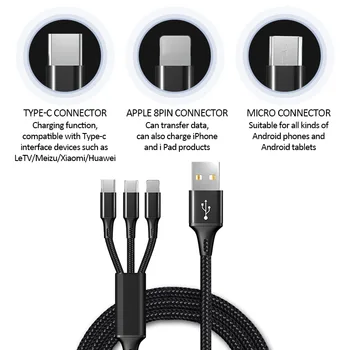 3 in 1 USB-Kaabel Mobiiltelefoni 2A Micro-USB-C Tüüpi Laadija Kaabel Huawei ja iPhone 11 pro XR, XS Max X Kiire Laadimise Juhe