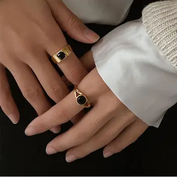 Luksuslik Naiste Ehted 2021 Signet Ring Meeste 18k kullatud Paari Sõrmused kiviga Must Retro Roostevabast Terasest Rõngas Tüdrukud