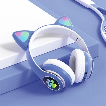 Juhtmeta Kõrvaklapid RGB valgus Kass Kõrva Karikatuurid Kassi Käpa Tüdrukud Kingitus Bluetooth-Peakomplekti HIFI Stereo Bass Lapsed peakomplekt Jõulud kingitus