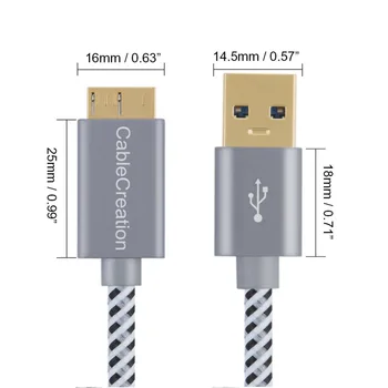 USB 3.0 Micro-Kaabel, CableCreation Lühike USB 3.0 A-Micro B Seadmega Ühilduv Väline kõvaketas, HD Camera, Ruumi Hall