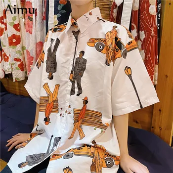 Fashion Särk blusas Naine ulzzang lühikesed varrukad naiste pluus kevad-suvel liiga multikas trükitud pluusid korea naiste topid