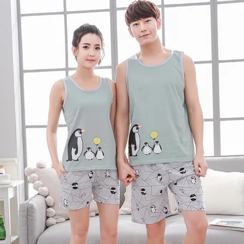 Armas Pingviin Prindi Sleepwear Pidžaama Pluss Suurus 4XL Mood Suvel 2 Tükki Set Paarid Pidžaama Seksikas Varrukateta O-kaeluse Pajama Komplekt