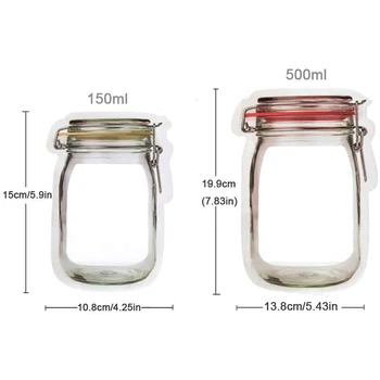 Mason Jar Tõmblukk Kotid, 20Pcs Korduvkasutatavad Zip Lock Suupiste Kotid Toiduainete Säilitamise Kotid Kaasaskantav Mason Jar Stand-Up Lekkekindlad