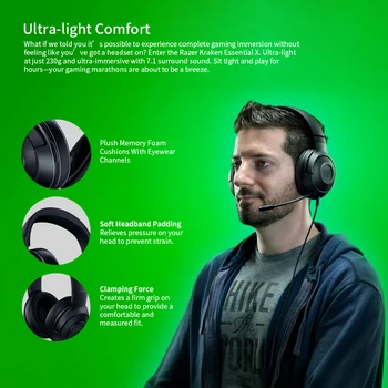 Razer Kraken X-Elavhõbe Gaming Headset 7.1 Surround Heli Peakomplekti Bendable Cardioid Mikrofoniga 40 mm Driver Unit Kõrvaklapid