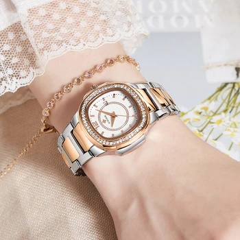 2021 Uus Daamid Kellad WWOOR Top Luksus Rose Gold Diamond Watch Naiste Mood Elegantne Kvarts Randmele Käekella Terasest Relogio Feminino