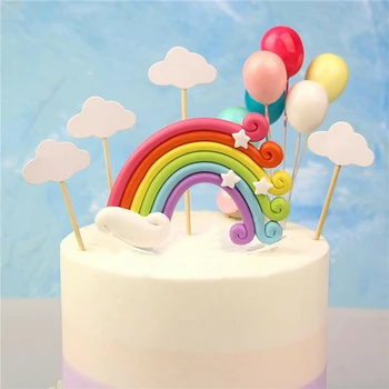 Vikerkaar Cake Toppers Pilv Õhupalli Kook Lipud Decor Kids Sünnipäeva Cupcake Magustoit Küpsetamine Kook Torukübar Pulmapidu Decor