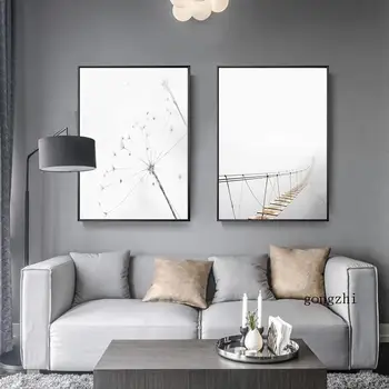 Must ja Valge Reisi Plakatid Lill Sulg Võilill Lõuendile Maali ja Pildid Seina Art Pilte elutuba Kodu Kaunistamiseks