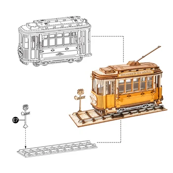 Robotime Rolife Vintage Tramcar Mudel 3D Puidust Puzzle Mänguasjad Chilidren Lapsed Täiskasvanud TG505