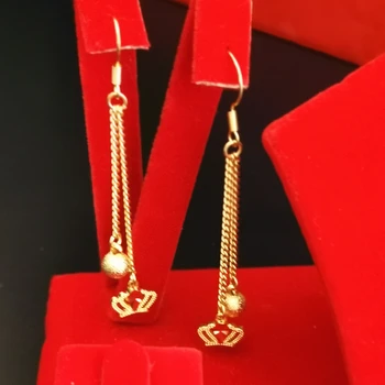 24K Gold Filled Kõrvarõngad Naistele Aafrika Kulla Kroon & Rant Pikk Tutt Earing Avaldus Ehted Pendiente Mujer Brincos Femme