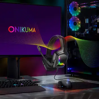 ONIKUMA K20 PS4 Gaming Kõrvaklapid Koos Mikrofoniga LED Valgus Üle Kõrva Juhtmega Peakomplekt PC Mäng,online-klassi kõrvaklapid