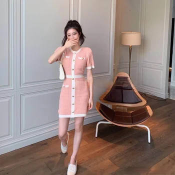 Nupp Kootud Kleit Bodycon Mini Korea Suvel Seksikas Pidu Elegantne Moda Feminina Ropa Mujer 2021 Riideid Maasika Kleit