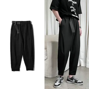 2021 Musta Värviga Sirge Haaremi Püksid Korea Mees Lahti Pahkluu Pikkus Harajuku Streetwear Naine, Mood Vabaaja Püksid