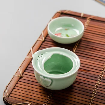 Roheline Keraamiline Teekannud 1 Pott 1Cup Hiina Kaasaskantav Tee Travel Tee Set Kung Fu Teaset Käsitöö Kaasaskantav Teaware Set Drinkware