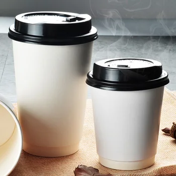 50tk 280/350ml Ühekordselt Kohvi Tassi Double-layer Isolatsioon Paber Tassi Piima Tee Tassi Joomine Tarvikud Kaanega Osaline Pakkumine