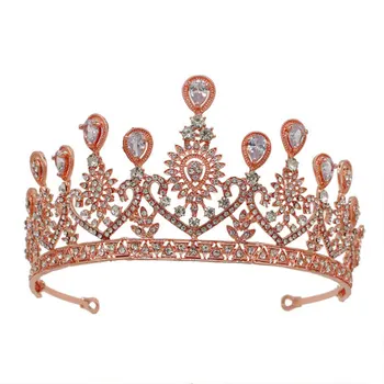 KMVEXO Barokk Rose Gold Paabulind Crystal Kroonid Pulmad Juuksed Tarvikud Pruudi Tiaras Diadem Kuld Rhinestone Pulm Ehteid