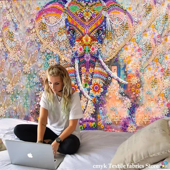 Värvikas Pearl Elevant Tapestry 3D Mosaiik Stiilis Hipi Boho Seina Seinavaibad Mandala Riidest Matt elutuba Decor 95x73/150x100