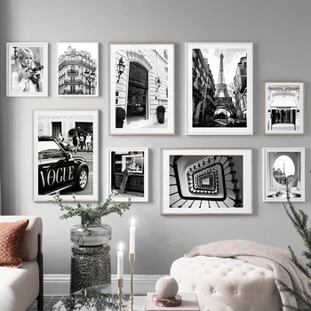 Pariisi Rätik Mood Kauplus Takso Tüdruk Seina Art Lõuend Maali Must Valge Põhjamaade Plakatid Ja Pildid Seina Pildid Elutuba
