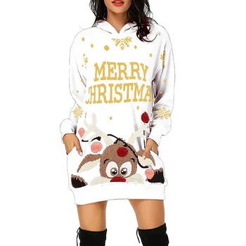 Naiste Jõulud Prindi Hupparit Kleit Harajuku Streetwear Põder Trükitud Pullover Mini Kleidid Daamid Talve Poole Dressipluus Moletom