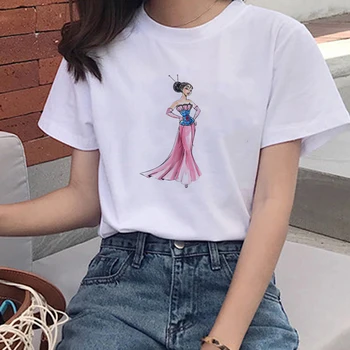 Disney Tshirt Pluss Suurus Uus Printsess Jasmine Print T-Särk Naiste Särgid O Kaela Lühikesed Varrukad Harajuku Tüdrukud Tees Suvel T-Särk
