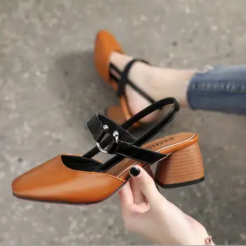 Ruut kanna Square Varba Kõrge kontsaga sandaalid naistele 2019 suve kingad naine Õpilased Fashion Ohjad Metallist Kaunistused naiste kingad