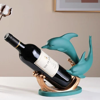 Vaik Dolphin Skulptuur Veinipudeli Hoidja Veini Rack Veini Seista Kodu Kaunistamiseks Kuju Elutuba Decor Figuriin Käsitöö Kingitused