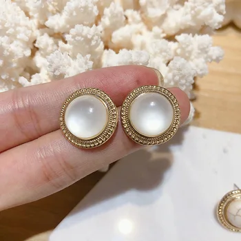 Uus Vintage Ringi Marmor Opaal Suured Kõrvarõngad Naiste Mood Temperament Kuld Ear Stud Ringi Pärlitest Ehted Kivi