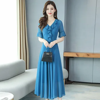 2020. aasta suvel new korea versioon suured kleit salenemisele temperament V-kaeluse jaoks suur sifonki beach kombekas pikk seelik