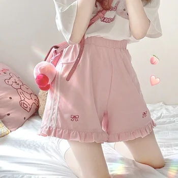 Jaapani Lolita Kawaii lühikesed püksid Naiste Mood Vabaaja Magus Armas Roosa Püksid Bowknot Ruffle Päris korea Riided Suvel 2021