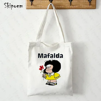 Mafalda Müüa Hästi Shopping Käekotid Tassima Õla Kott Punk Suure Mahutavusega Gooti Cartoon Esteetiline Kawaii Maali Käekotid