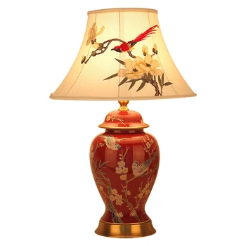 Ameerika Stiilis Retro Magpie Punane Keraamiline Lauavalgusti Hiina Stiilis Elutuba Pulm Punane Magamistuba Lamp Dekoratiivne Öö Lamp