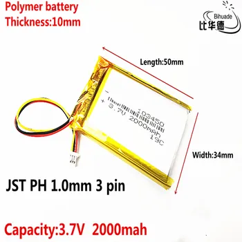 JST PH 1,0 mm 3 pin-3,7 V liitiumaku alguses 103450 2000mAh esitulede GPS navigaator üld-polümeer akud