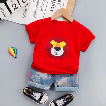 Beebi Poistele Ilus Komplekti 2021 Uus Suvine Laste Riideid Cartoon Lõvi T-Särk + Trükitud Teksad Väikelapse Tüdrukute Vabaaja Puuvillane Ülikond