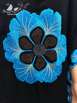 Uus Kauhtana Islami Kleit Abaya Mõõdus Puuvill Sifonki Aafrika Naiste Lahtised Suurus Sinine Lill Casual Kleit Dashiki robeHD008