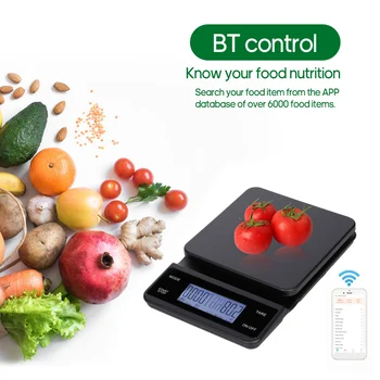 Köök Skaala BT Digitaalne Toidu Toitumisalase teabega Skaala Toiteväärtust Kalkulaator ja Taimer 3kg/0,1 g Touch Control 5 Ühikut USB-Laadimine