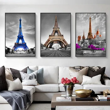 Euroopa Linn Kiriku Maastiku Lõuendile Maali Eiffeli Torn Pariisis Plakat Ja Pildid Seina Art Pilte Tuba Home Decor