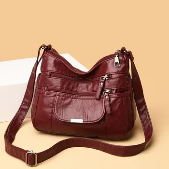 2021 uus Retro naiste kott kahekordne tõmblukk õlakott, mood pehmest nahast käekott lihtne messenger bag trend multi-tasku kott