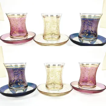 Türgi Maroko Tee, Klaasid, Tassid ja Alustassid Komplekt 6 Teenindavad Joomine Klaastooted Kingitus 3.45 oz -100 ml (Mitmevärviline)