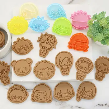 OLERD Cartoon Jujutsu Kaisen ühes tükis Cookie Cutters Set Küpsetamine Vajuta Tempel Embosser Suhkrut Täidis Koogi DIY Pagari Hallituse