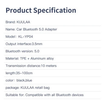 KUULAA Auto AUX Bluetooth Dongle 3,5 mm Jack-Kaabel Adapter 5.0 Bluetooth Vastuvõtja Kõlari Heli Muusika Saatja